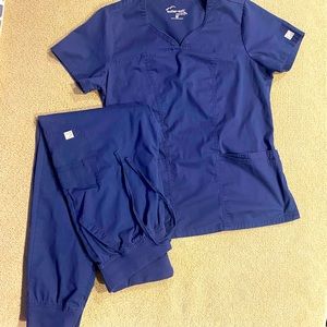Butter Soft stretch navy blue jogger scrub set